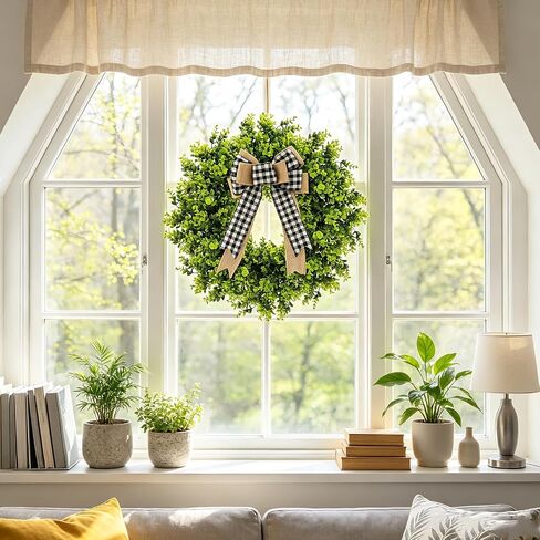 28'' Large Boxwood Wreath with Bowknot for Front Door, Artificial Greenery Door Wreath Home Decor for Wall Porch Window Kitchen Outdoor Indoor Wedding, All Seasons in Saudi Arabia
