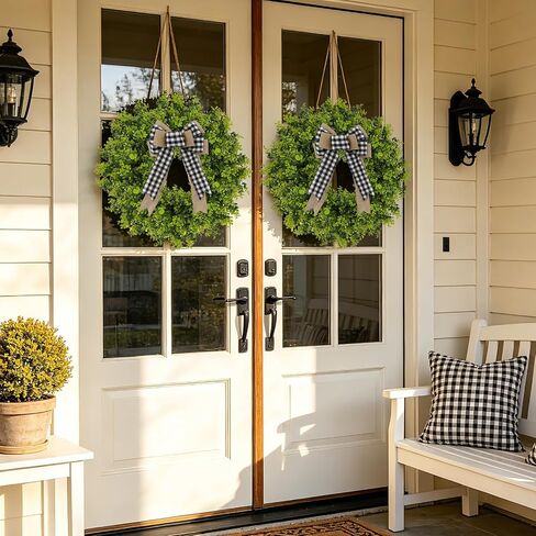 28'' Large Boxwood Wreath with Bowknot for Front Door, Artificial Greenery Door Wreath Home Decor for Wall Porch Window Kitchen Outdoor Indoor Wedding, All Seasons in Saudi Arabia