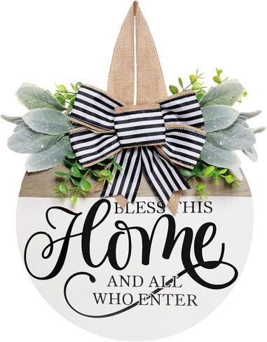 Bless This Welcome Sign for Front Door Rustic Round Wooden Wreath Hanging Decoration for Porch Wall Indoor Outdoor in Kuwait