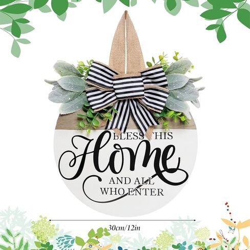 Bless This Welcome Sign for Front Door Rustic Round Wooden Wreath Hanging Decoration for Porch Wall Indoor Outdoor in Kuwait