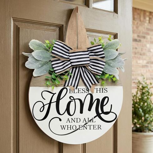 Bless This Welcome Sign for Front Door Rustic Round Wooden Wreath Hanging Decoration for Porch Wall Indoor Outdoor in Kuwait