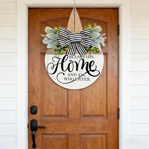 Bless This Welcome Sign for Front Door Rustic Round Wooden Wreath Hanging Decoration for Porch Wall Indoor Outdoor in Kuwait