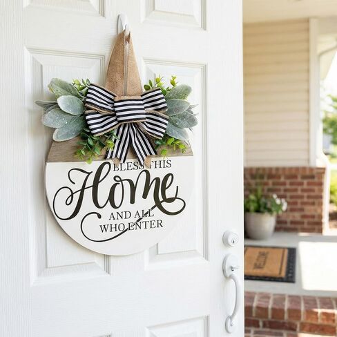 Bless This Welcome Sign for Front Door Rustic Round Wooden Wreath Hanging Decoration for Porch Wall Indoor Outdoor in Kuwait