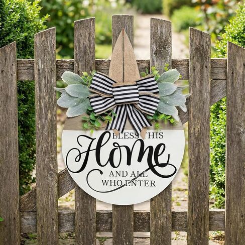 Bless This Welcome Sign for Front Door Rustic Round Wooden Wreath Hanging Decoration for Porch Wall Indoor Outdoor in Kuwait