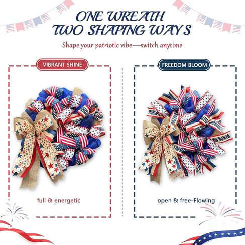 250th Anniversary Patriotic Wreaths for Front Door, 24 Inch Large 4th of July Decorations, Handcrafted Ribbon Burlap Bow, Red White and Blue Memorial Day Wreath with Lights & Storage Bag in Saudi Arabia