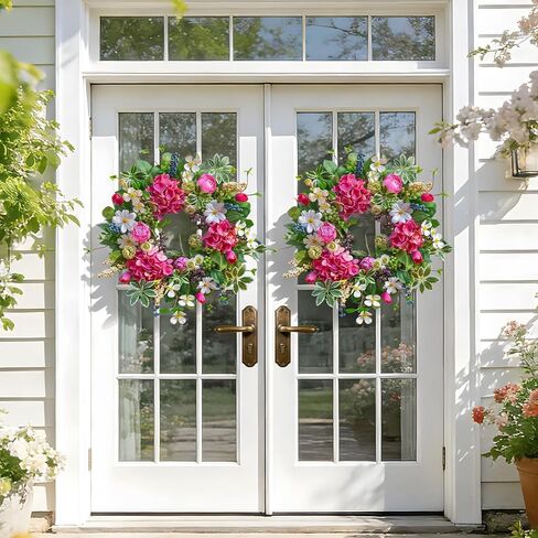 Spring Wreaths for Front Door Outside Summer Wreath 24 Inch with Luxury Peony & Hydrangea Floral Wreaths with Greenery Colorful Seasonal Spring Door Wreath for Outdoor Home Decor in Saudi Arabia