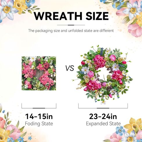 Spring Wreaths for Front Door Outside Summer Wreath 24 Inch with Luxury Peony & Hydrangea Floral Wreaths with Greenery Colorful Seasonal Spring Door Wreath for Outdoor Home Decor in Saudi Arabia