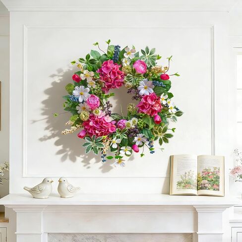 Spring Wreaths for Front Door Outside Summer Wreath 24 Inch with Luxury Peony & Hydrangea Floral Wreaths with Greenery Colorful Seasonal Spring Door Wreath for Outdoor Home Decor in Saudi Arabia