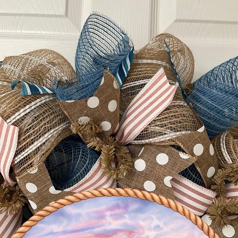 Coastal Wreath, Luxury Handmade – Welcome Seashell Burlap Front Door Decor, 24 or 28 Inch in Kuwait
