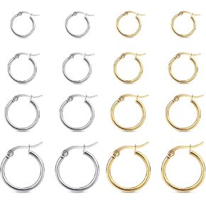 5 Pairs Hoop Earrings for Women 14K Gold Plated/ Silver Huggie Stainless Steel Earrings Hypoallergenic Lightweight Stackable Cartilage Hoops for Sensitive Ears Multiple Piercing Jewelry (10/12/14/16/20mm) in Saudi Arabia