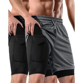 2 in 1 Mens Shorts Casual 2 Pack, Running Gym Shorts for Men 7 Inch, Workout Shorts Men with Pockets &Towel Loop in Saudi Arabia