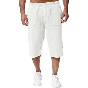 Mens Capri Pants Loose Fit Elastic Waist Wide Leg Baggy Pants Lightweight Casual Beach Capris Summer Trousers in Saudi Arabia