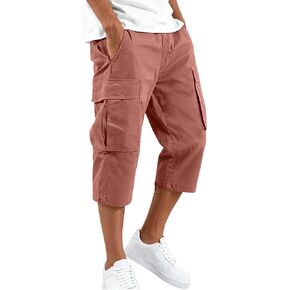 Cargo Shorts for Men Below Knee Baggy Fit Summer Gym Shorts Elastic Waist Capris Wide Leg Cropped Pants with Pockets in Saudi Arabia