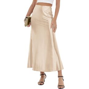 LOMON Women's Satin Maxi Skirt Long A Line High Waisted Skirts Wedding Cocktail Party Outfits in Saudi Arabia