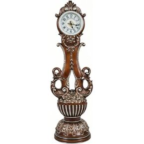 Grandfather Clocks Floor Clock Quartz Silent Roman Numeral Carved Ornate for Living Room(Brown) in Kuwait