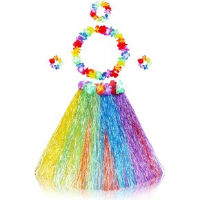 5PCS Hawaiian Hula Grass Skirt for Women Luau Multicolor Flowers Costume for Tropical Beach Party in Saudi Arabia