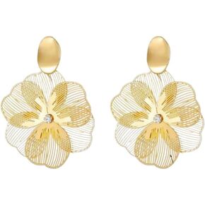 Double Layer Gold Flower Clip On Earrings for Women Hollow Ear Clips Non Pierced Zircon in Saudi Arabia