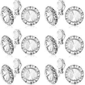 6Pairs Silver Clip on Earrings for Women, Dance Competition Earrings, Round Rhinestone Crystal Halo Earring for ance Stage Opera Performance Wedding Party Jewelry in Kuwait