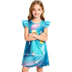 Girls Kids Cute Summer Casual Dress Flutter Sleeve Dresses 5-12 Years in Saudi Arabia
