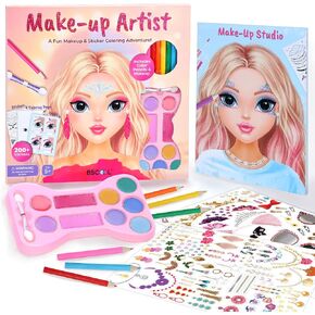 BSCOOL Make-up Artist. 3 in 1 Fun Makeup, Sticker, Coloring Kit, Includes Color Pencils, Makeup Palette, and 200+ Stickers. for Girls Ages 5,6,7,8. Gift for Girls in Saudi Arabia