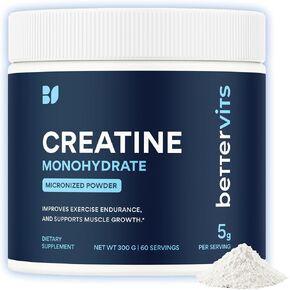 Bettervits Creatine Monohydrate Powder – 100% Pure Micronized Creatine 5g | Unflavoured Creatine Workout Supplement for Muscle Strength, Power & Growth | Vegan Creatine for Women & Men | 60 Servings in Saudi Arabia