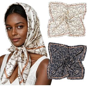 Lourny Satin Head Scarf for Women, 35" Large Silk Like Hair Wrap for Curly Hair Overnight – 2 PCS Soft Bandana for Travel in Saudi Arabia