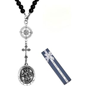 1 Pc St Christopher Car Rearview Mirror Decor Medal, Black Cross Hanging Car Rosary Charm, Travel Protection Charm in Saudi Arabia