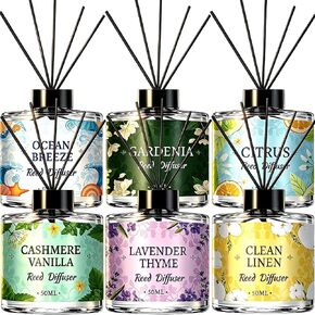 6 Pack Reed Diffuser Sets, Essential Oil Reed Diffusers for Home with 30 Sticks, Long Lasting Scent, Gift Ready Fragrance Diffuser for Bedroom, Bathroom, Office, Home Decor (1.69oz Each) in Saudi Arabia