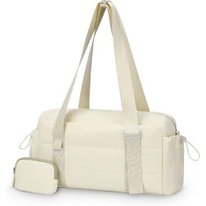 Small Gym Bag for Women, Minimalist Tote Gym Bags with Coin Wallet, Mini Weekender Bag for Sport Workout Travel, Beige in Saudi Arabia