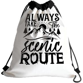 Drawstring Bag for Women Men, Motivational Quote Bag - Always Take the Scenic Route, Lightweight Drawstring Sports Backpack, Quick-drying and Moisture-proof Bags for Gym, Sport, Travel, Daily Use 137 in Saudi Arabia