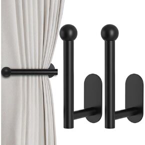 2 Pack Curtain Holdbacks, Adhesive Curtain Tiebacks, Wall Mounted Curtain Hooks for Drapes, Stainless Steel Curtain Pull Backs & Side Holders, Black in Saudi Arabia