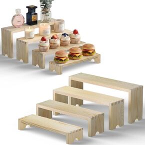 2 Set Wood Risers Tiered Display Stands Wooden Cupcake Stand Large Perfume Organizer Stackable Food Display Risers for Party Dessert Table Cologne Organizer Wood Risers for Decor Vendor, Brown in Saudi Arabia