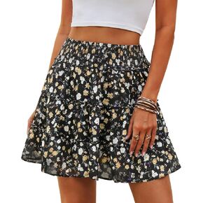 Naggoo Womens Summer Mini Skirt with Shorts Flowy Ruffle High Waisted Tiered Floral Skirt Skorts in Kuwait