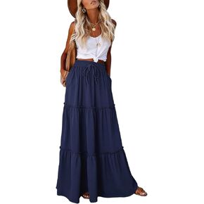 Younrui Maxi Skirts for Women 2026 Casual Elastic High Waist Tie Flowy Tiered Ruffled Long Skirt with Pockets in Saudi Arabia
