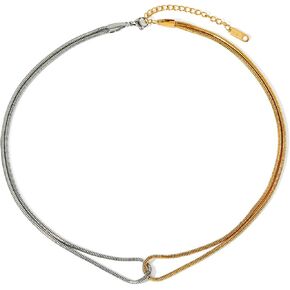 Two Tone Snake Chain Twisted Link Necklace For women, 18K PVD Gold Silver Waterproof Stainless Steel, Dual Color Mixed Double Layer Chain Necklace Fashion Jewelry Gifts For Mom Ladies in Saudi Arabia