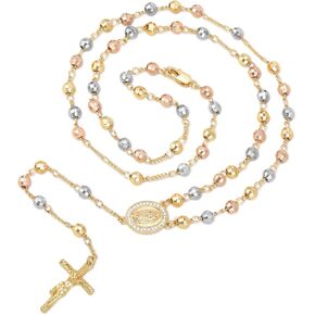 FLHEART Catholic Crucifix Gifts Women's Rosary Beads Y Necklace-Silver 14K Gold Plated Virgin Mary Jesus Cross Y Long Chain Religious Gift Confirmation Baptism Godmother Happy Easter Basket Stuffers in Saudi Arabia