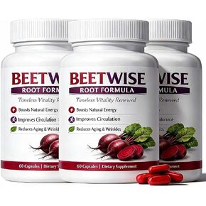 (3 Bottles) Beetwise Root Formula | Cold Pressed - Beetroot Supplement Organic – Vegan-Friendly, Non-GMO, 60 Capsules in Kuwait
