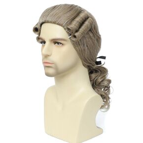 Colonial Wig for Men - 18th Century Gentleman Curly Ponytail Wig, Ideal for Halloween, Cosplay, Historical Costumes, and Theater Performances (White) in Saudi Arabia