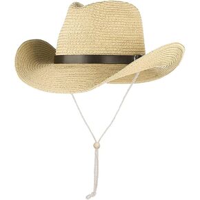 Men Straw Cowboy Panama Hat Women Foldable Classic Cowgirl Sun Hat Shapeable Wide Brim Beach Fedora Cap with Chin Strap in Saudi Arabia