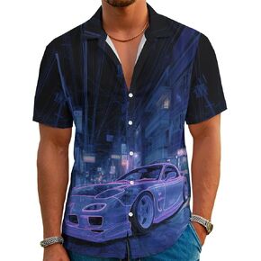 Mens Funny Hawaiian Shirt, Retro Graphic Aloha Button Down, Quirky Summer Vacation Party Shirt, Casual Tropical Holiday Top in Kuwait
