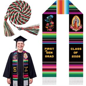 WATINC First Generation Graduation Stole - 2PCS Class of 2026 Mexican Sarape Stole Sash with Honor Cord for Hispanic, Mexico Grad Estolas Para Graduación Authentic Scarf for Ceremony Gift Supplies in Kuwait