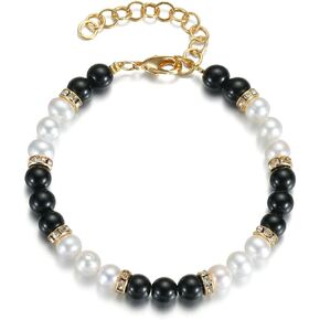 Natural White Pearl Black Obsidian 6mm Bead Adjustable Vintage Bracelet Jewelry Gift for Women in Saudi Arabia