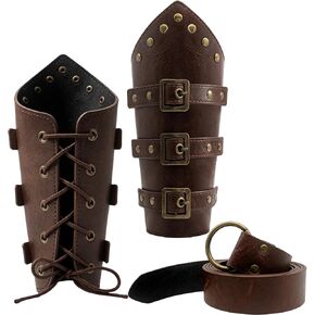 3 PCS Renaissance Accessories Set, Medieval Viking Belt Leatherbracers, Vintage Costume Accessory Kit for Men Women, Halloween LARP Cosplay Costume Ren Faire Pirate Outfit, Brown in Saudi Arabia