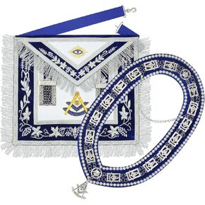 Masonic Past Master Regalia Set Silver Hand-Embroidered Navy Blue Velvet Apron & Chain Collar with Jewel | Freemason Blue Lodge Ceremonial Regalia for Men in Saudi Arabia
