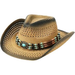 Cosweet Cowboy Hat for Women - Western Straw Cowgirl Hat, Beach Sun Hat for Country Concert Outfits (Khaki) in Kuwait
