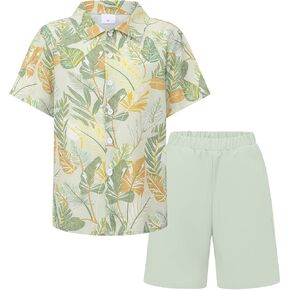 PureChapter Boys Hawaiian Shirt 2 Piece Outfits Short Sleeve Matching Shorts Set Beach Vacation Clothes for Kids Summer in Saudi Arabia
