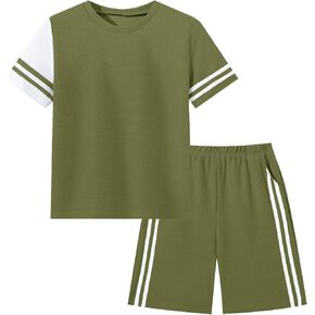 Boys Clothes Casual 2-Piece Waffle Knit Outfit - Short Sleeve Tee & Shorts for Kids 6-16 Years Old in Saudi Arabia