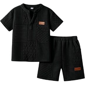 Cakaner Boys Clothes V Neck T Shirt and Shorts Set Kids 2 Piece Summer Casual Outfit Size 7-11 in Saudi Arabia