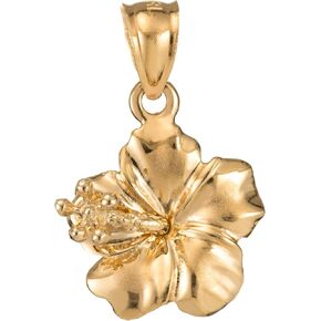 14K Solid Yellow Gold Hawaiian Hibiscus Flower Pendant Charm, For Mom Daughter Girlfriend, Nickle Free Hypoallergenic for Sensitive Skin, Gift Box Included in Saudi Arabia