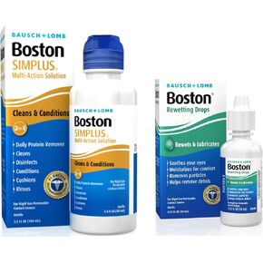 Boston Simplus Multi-Action 2-in-1 Solution 3.5 fl oz + Boston Rewetting Drops 0.33 fl oz – RGP Lens Kit for Overnight Cleaning & Daytime Comfort – Cleans, Conditions, Refreshes & Rewets in Saudi Arabia